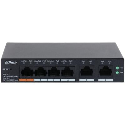Switch|DAHUA|DH-CS4006-4ET2ET-60|Switch type Managed|Switch layer L2|6xRJ-45 ports|RJ-45 Ports Type Gigabit Ethernet (10/100/1000)|4xFast Ethernet (copper) ports quantity|2xGigabit Ethernet (copper) ports quantity|Power over Ethernet (PoE) Yes|4xPower ...